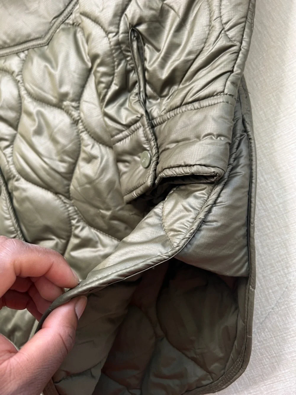 Mango Quilted Olive Green Snap-Front Jacket